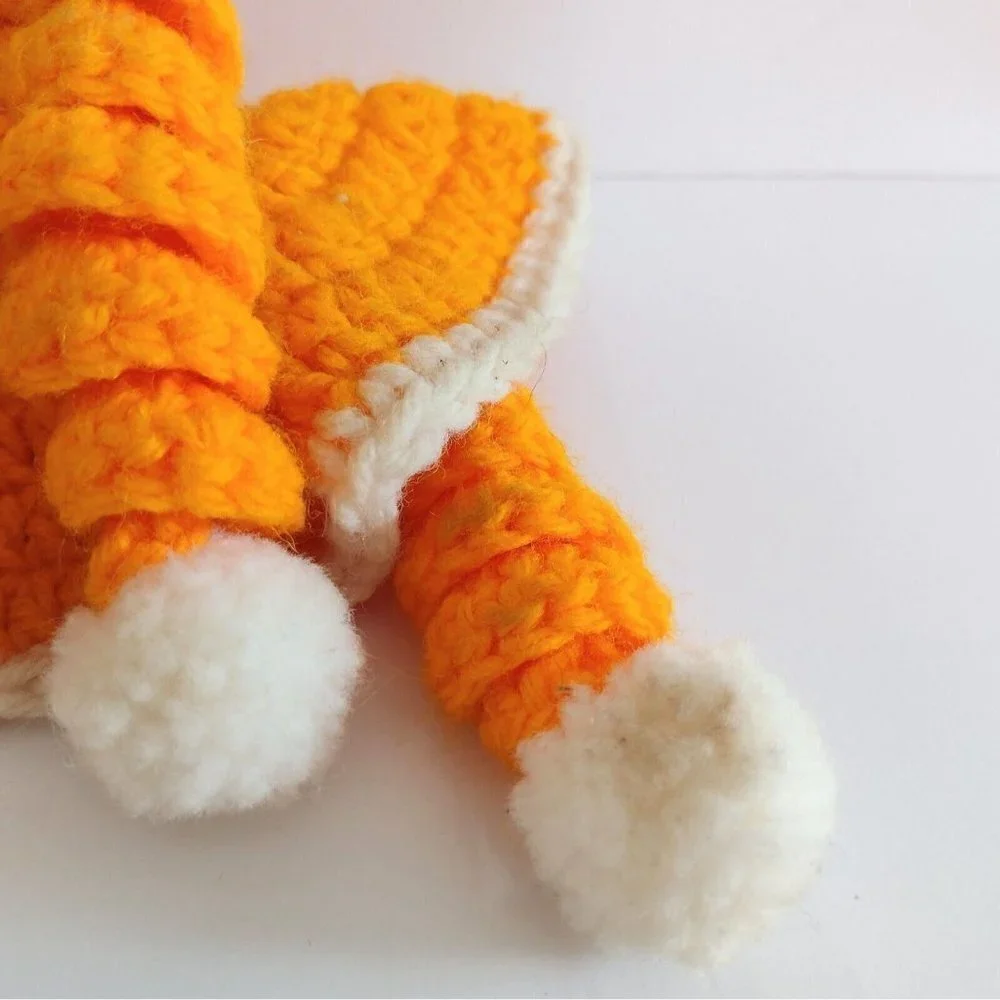 Vintage Mid Century Set Of Bed Pillow Sitter Dolls Orange Crocheted Dresses